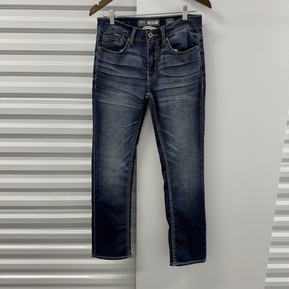 BKE Alec Straight Leg Jeans Mens 30S Medium Wash Clean Denim Buckle